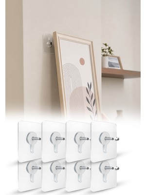 Omilife 8 Adet Yapışkanlı Duvar Askısı Şeffaf Vidalı Kanca Güçlü Sabitleyici Banyo Mutfak Askı