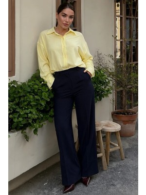 Madmext Sarı Keten Kadın Gömlek MG2797