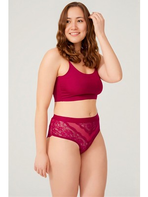 Homay Büyük Beden Dantel Işlemeli Transparan Bikini Külot - Tek Parça