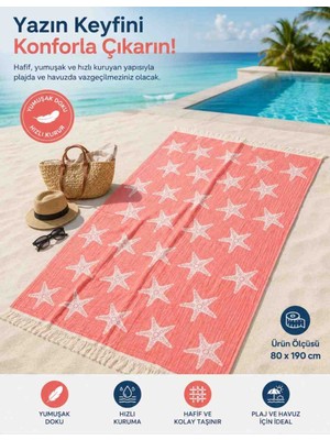 Dolce Mariee Yıldız Desenli Müslin Plaj Havlusu 80X190 cm %100 Pamuk Peştamal Plaj Deniz Havuz Havlusu Hızlı Kuruyan