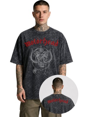 Fuddy Moda Unisex Motörhead Ense Baskılı Yıkamalı Tişört, Oversize Rock Band Temalı Vintage Tshirt