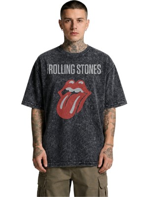 Fuddy Moda Unisex Oversize The Rolling Stones Baskılı Yıkamalı Rock Band Tişört