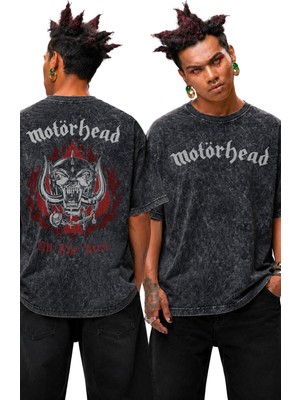 Fuddy Moda Unisex Motörhead All The Aces Sırt Baskılı Yıkamalı Tişört, Oversize Rock Band Temalı Retro Tshirt