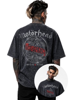 Fuddy Moda Unisex Oversize Motörhead Ace Of Spades Born To Lose Live To Win Sırt Baskılı Yıkamalı Tişört