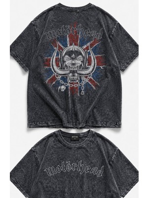 Fuddy Moda Unisex Oversize Rock Band Motörhead Flag Sırt Baskılı Yıkamalı Tişört