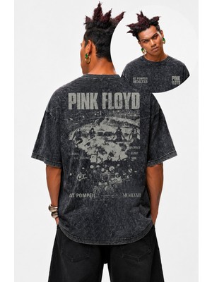 Fuddy Moda Unisex Pink Floyd Sırt Baskılı Yıkamalı Tişört, Oversize Rock Band Temalı Retro Tshirt
