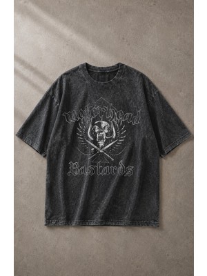 Fuddy Moda Unisex Motörhead Bastards Baskılı Yıkamalı Tişört, Oversize Rock Band Temalı Vintage Tshirt
