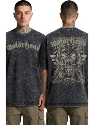 Fuddy Moda Unisex Motörhead Vintage Sırt Baskılı Yıkamalı Tişört, Oversize Rock Band Temalı Retro Tshirt