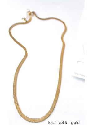 Mbb E-Ticaret Kısa Italyan Çelik Kolye-45 cm - Altın