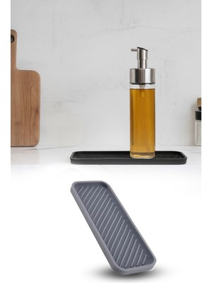 Omilife Gri Silikon Yağdanlık Yağlık Standı Altlık Çok Amaçlı Organizer Sunumluk Sabunluk Altlığı 23X10 cm