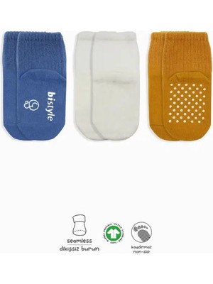 Mbb E-Ticaret 3'lü Basic Kaymaz Penye Soket Çorap 10107 Indigo Ekru Hardal