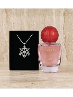 vegahediye v vega Işıltılı Zarafet Hediye Kutusu (Rebul Scarlet Edp 50 ml & Kar Tanesi Kolye Hediye Seti)
