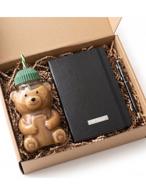 vegahediye v vega Teddy & Office Ayıcık Model Pipetli Cam Kupa & Siyah Isme Özel Defter & Touchpen Kalem Hediye Seti - Sevgiliye Sevimli Hediye, Iş Arkadaşına Yeni Iş Hediyesi, Arkadaşa Içimden Geldi Kutusu