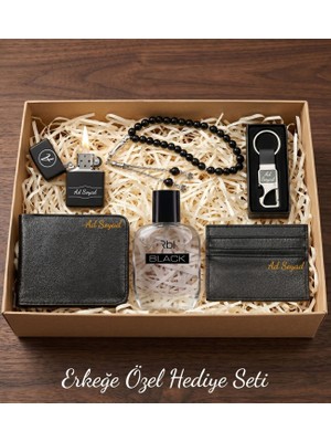 vegahediye v vega Kişiye Özel Erkek Cüzdan & Kartlık & Tesbih & Benzinli Çakmak & Kancalı Anahtarlık & Rebul Black Edt 50 ml Erkek Parfüm Hediye Seti, Babalar Günü Hediye Seti, Babaya Hediye, Erkeğe Hediye