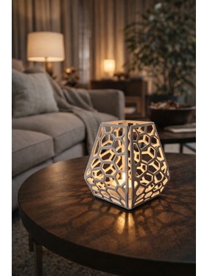Moon Frame Studio Nesta Geometrik Tasarım Metal Mumluk & Masa Üstü Obje (Beyaz)
