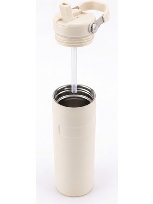 vegahediye v vega Pipetli ve Kulplu Paslanmaz Çelik Termos - 480 ml Mug Krem