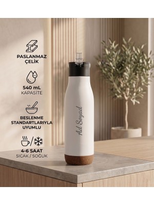vegahediye v vega Kişiye Özel Doğal Görünümlü Taban Detaylı Termos - 540ML Beyaz