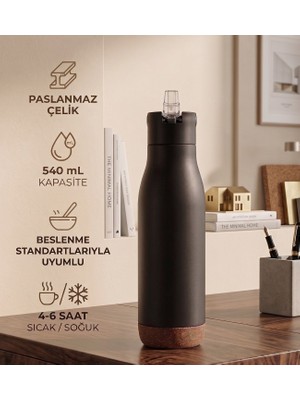vegahediye v vega Dekoratif Doğal Doku Detaylı Paslanmaz Çelik Termos - 540 ml