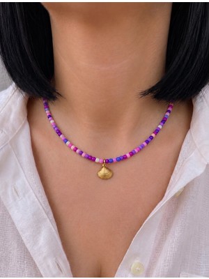 Sun Jewellery Deniz Kabuğu Uçlu Renkli Boncuk Çelik  Kolye