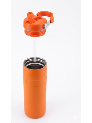 vegahediye v vega Pipetli ve Kulplu Paslanmaz Çelik Termos - 480 ml Mug Turuncu