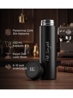 vegahediye v vega Kişiye Özel Siyah Dereceli Çelik Termos