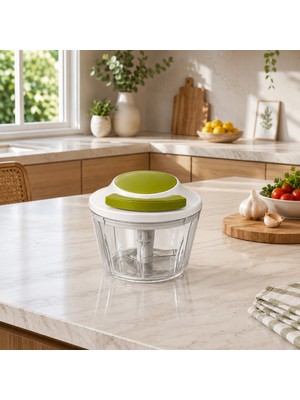 3 Bıçaklı Ipli Rondo Manuel Sebze Doğrayıcı Hazneli El Rondosu Pratik Mutfak Doğrayıcısı Sariva Home