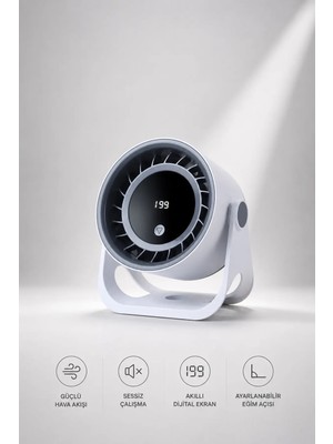 Weskam Dijital Ekranlı Vantilatör Masa Üstü Fan Duvar Fan 360 Derece Dönebilir Fan