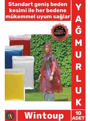 Wintoup #yağmurluk Su Geçirmez Şeffaf Standart Beden Kullan At Ekonomik Tek Kullanımlık Yağmurluk 10 Adet
