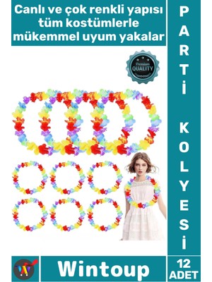 Wintoup #kolye Tropikal Parti Aksesuarı Renkli Yaz Etkinlik Kostümü Lei Hawaii Çiçekli Boyun Kolyesi 12 Adet