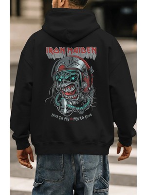 Sevbano Iron Maiden Rock Metal Müzik Grubu Sırt Baskılı Unisex Oversize Premium Hoodie