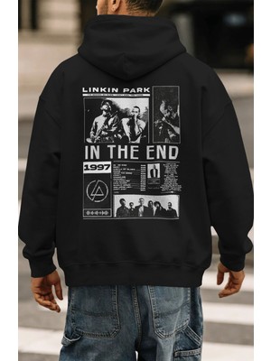 Sevbano Linkin Park Rock Metal Müzik Grubu Sırt Baskılı Unisex Oversize Premium Hoodie