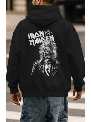 Sevbano Iron Maiden Rock Metal Müzik Grubu Sırt Baskılı Unisex Oversize Premium Hoodie