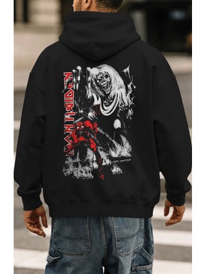 Sevbano Iron Maiden Rock Metal Müzik Grubu Sırt Baskılı Unisex Oversize Premium Hoodie