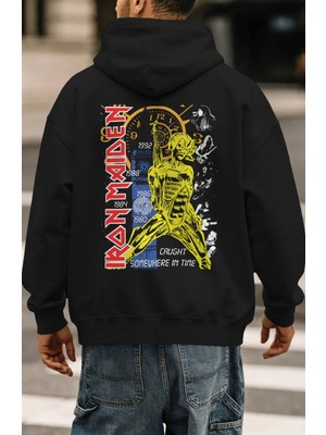 Sevbano Iron Maiden Rock Metal Müzik Grubu Sırt Baskılı Unisex Oversize Premium Hoodie