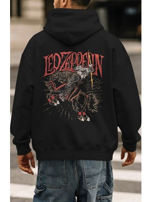 Sevbano LED Zeppelin Rock Metal Müzik Grubu Sırt Baskılı Unisex Oversize Premium Hoodie