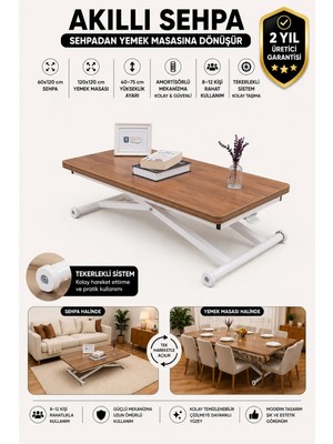 Sehpam Akıllı Home Üst Tabla Mdf Ceviz Oval Köşe Alt Ayak Beyaz