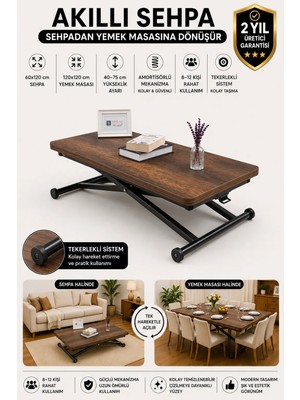 Sehpam Akıllı Home Üst Tabla Mdf Barok Ceviz  Oval Köşe Alt Ayak Siyah