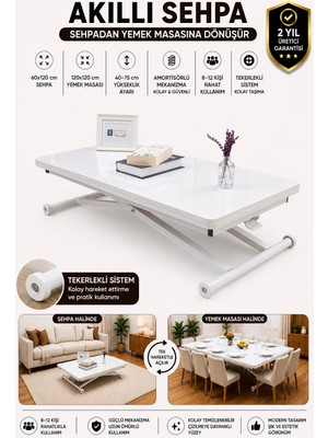 Sehpam Akıllı Home Üst Tabla Mdf Beyaz  Oval Köşe Alt Ayak Beyaz
