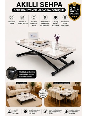 Sehpam Akıllı Home Üst Tabla Mdf Beyaz Mermer Oval Köşe Alt Ayak Siyah
