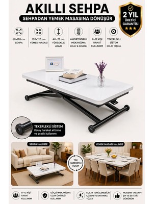 Sehpam Akıllı Home Üst Tabla Mdf Beyaz Oval Köşe Alt Ayak Siyah