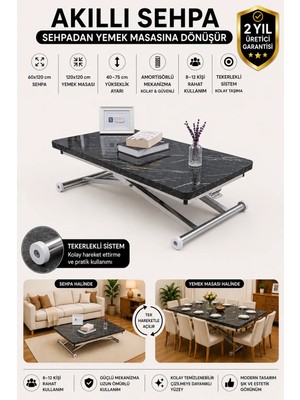 Sehpam Akıllı Home Üst Tabla Mdf Siyah Mermer Oval Köşe Alt Ayak Krom