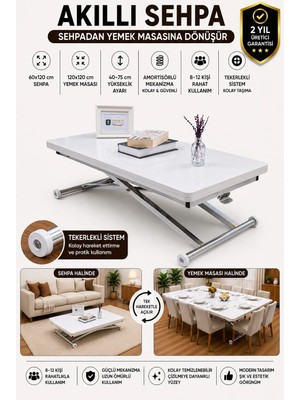 Sehpam Akıllı Home Üst Tabla Mdf Beyaz Oval Köşe Alt Ayak Krom
