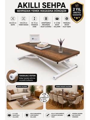 Sehpam Akıllı Home Üst Tabla Mdf Barok Ceviz Oval Köşe Alt Ayak Beyaz