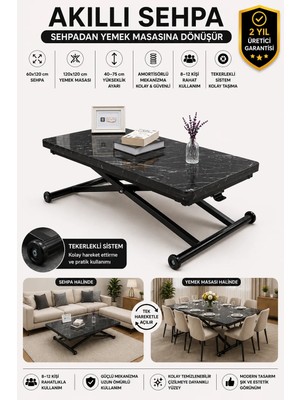 Sehpam Akıllı Home Üst Tabla Mdf Siyah Mermer Oval Köşe Alt Ayak Siyah