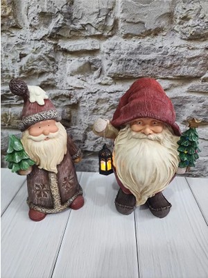 Dekoratif Ikili Noel Baba Cüce Obje Set