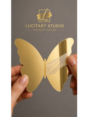 Lucit Art 4 Adet | Dekoratif Gold Ayna Pleksi Kelebek | Dekoratif Duvar Süsü | 1 mm Lüks Dekoratif Gold Pleksi Kelebek Seti