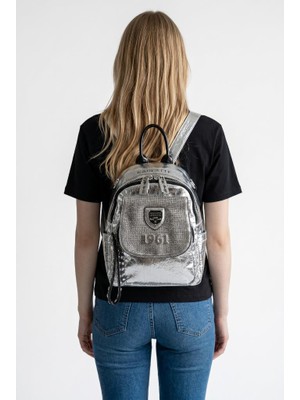 Baginn Kadın Sırt Çantası Taşlı Model Black-Silver 25*19 cm Günlük Mini Sırt Çantası Fonksiyonel Kullanım