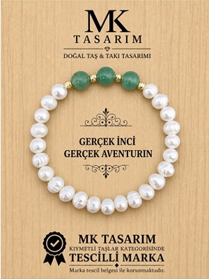 MK Tasarım Gerçek Inci Gerçek Aventurin Bileklik MK.7000.838- Rahatlık-Dinginlik-Enerji- Stres Bilekliği