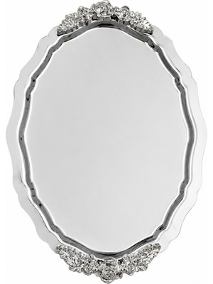 Sunvera Çelik 6 Parça Oval Güllü Gümüş Renk Paslanmaz Çelik Aynalı Sunum Tepsisi, Söz Nişan Kahve Tepsisi, Çay Kahve Servis Tabağı, Lokum Çikolata Çerez Tatlı Ikramlık Sunum Seti