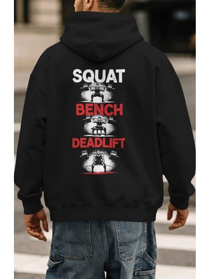 Sevbano Squat Bench Deadlift Fitness Bodybuilding Gym Sporcu Sırt Baskılı Unisex Oversize Penye Hoodie